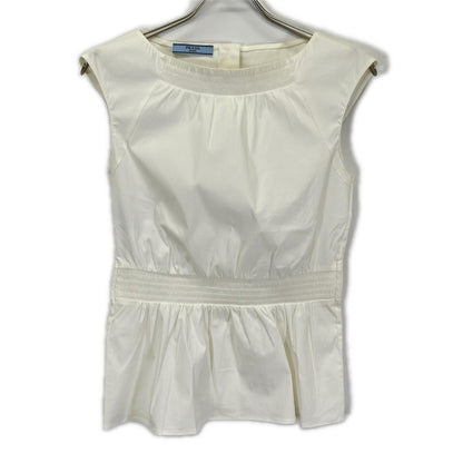 Prada White Boat Neck Rib Blouse 38