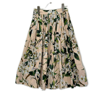 Dolce & Gabbana Beige Flower Print Pleated Skirt 38