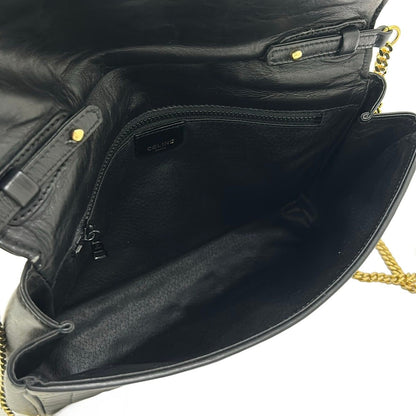 Celine Shoulder Bag Black Chain Quilted Flap Detachable Strap Leather — view 7