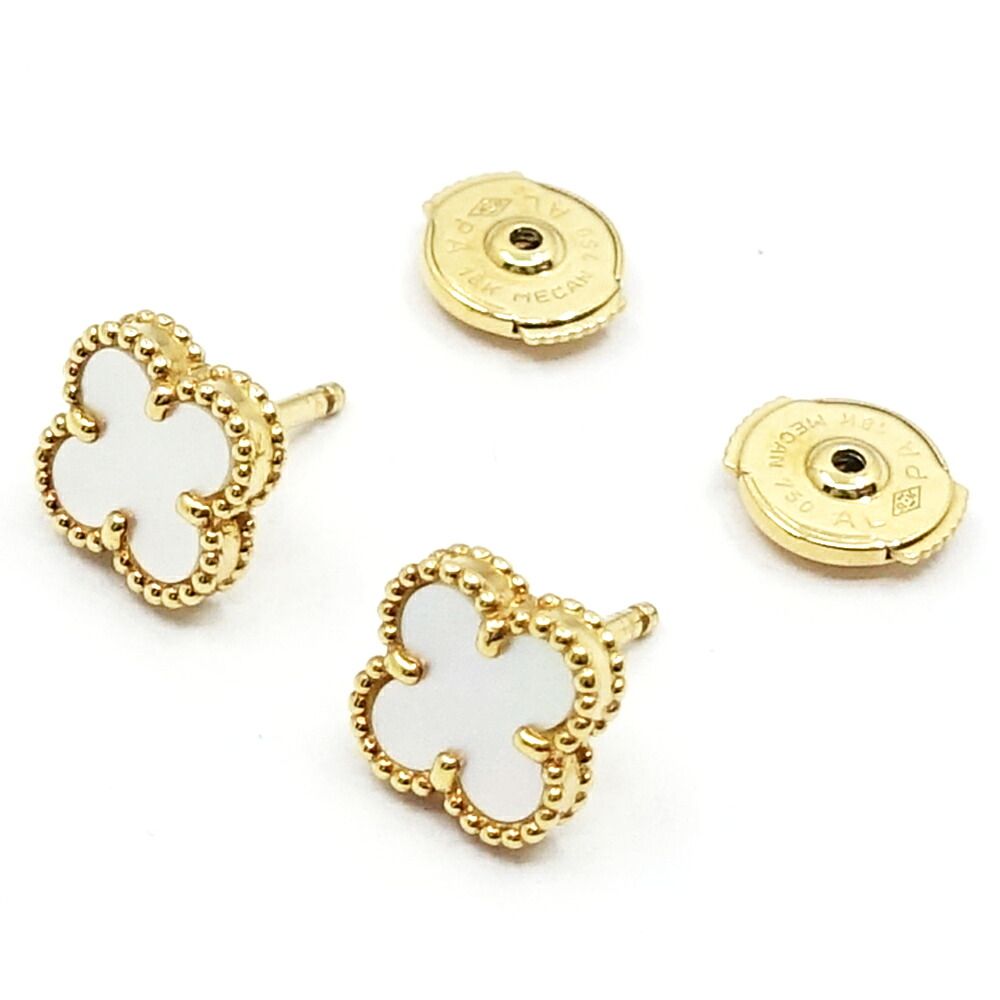 Van Cleef & Arpels 18K Yellow Gold Sweet Alhambra Earrings White Shell Butterfly — view 4