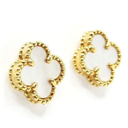 Van Cleef & Arpels 18K Yellow Gold Sweet Alhambra Earrings White Shell Butterfly — view 3