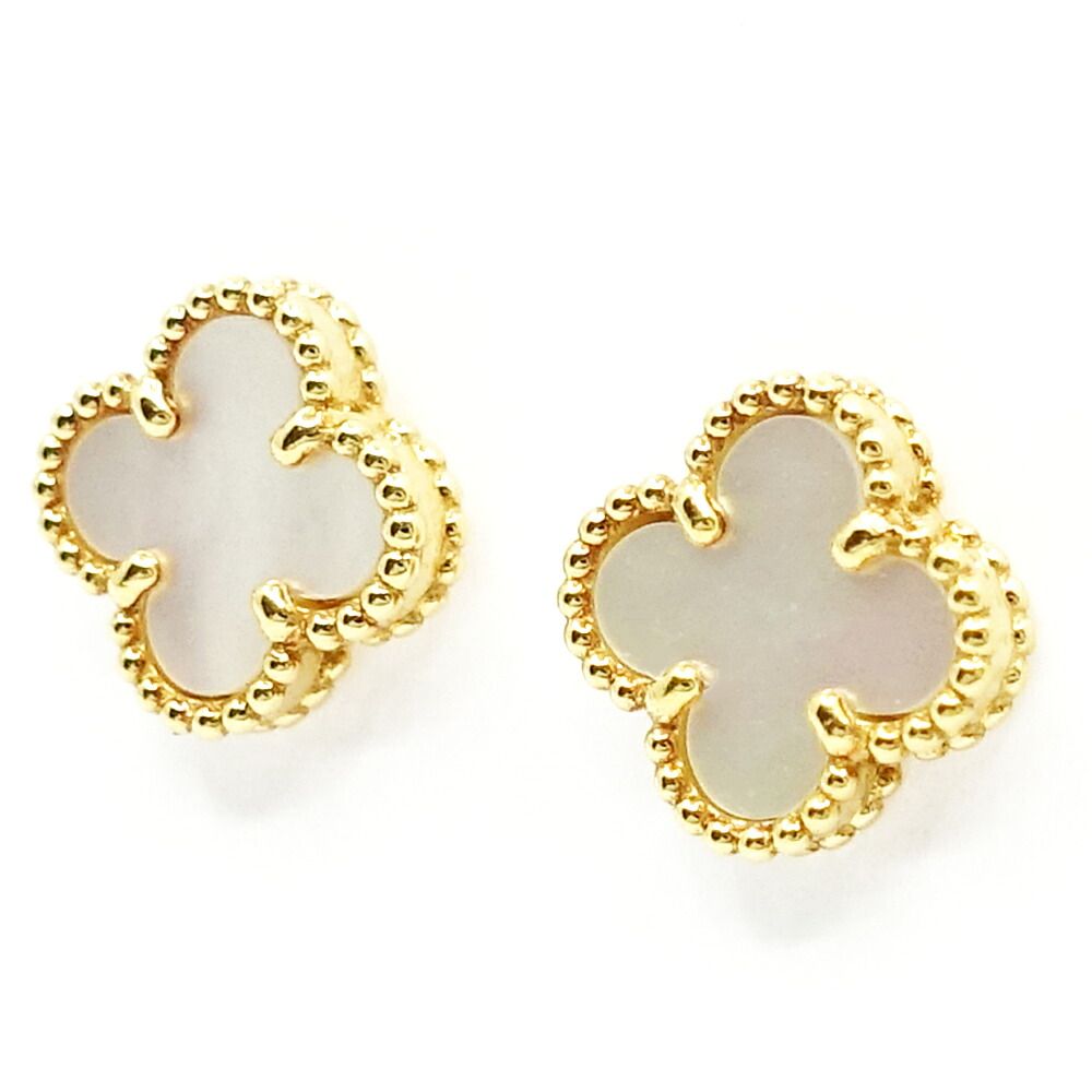 Van Cleef & Arpels 18K Yellow Gold Sweet Alhambra Earrings White Shell Butterfly — view 2