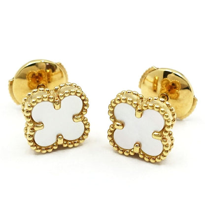 Van Cleef & Arpels 18K Yellow Gold Sweet Alhambra Earrings White Shell Butterfly — view 6