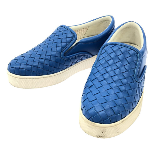 Bottega Veneta Intrecciato Leather Slip on Sneakers Blue