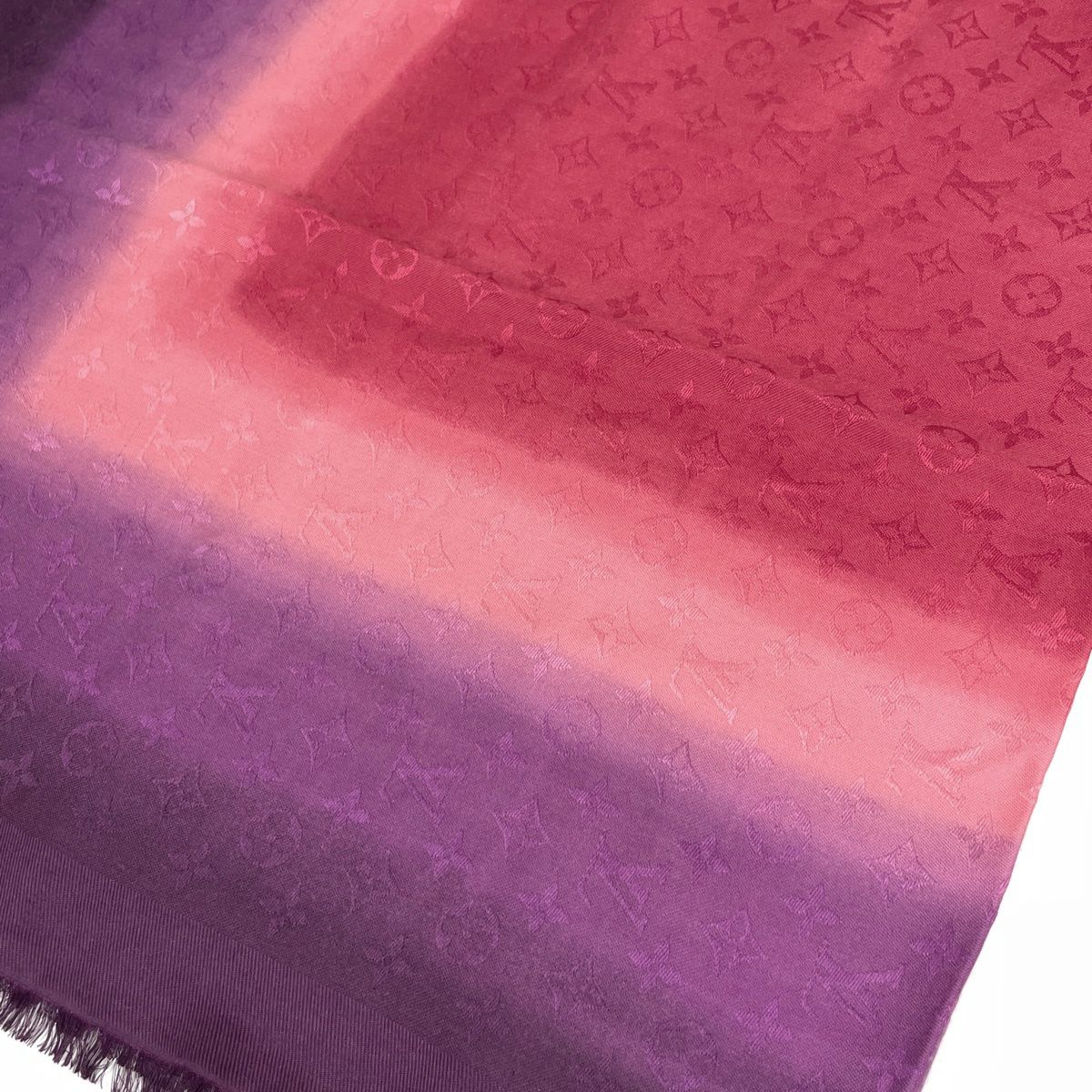 Louis Vuitton Shawl Monogram Silk Wool Pink Purple Scarf — view 5
