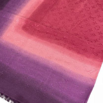 Louis Vuitton Shawl Monogram Silk Wool Pink Purple Scarf — view 5