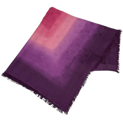 Louis Vuitton Shawl Monogram Silk Wool Pink Purple Scarf