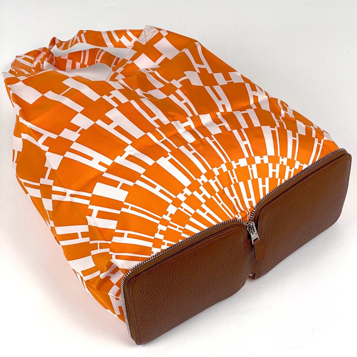 Hermes Silky Pop Tote Bag Eco Foldable Leather Brown Orange — view 2