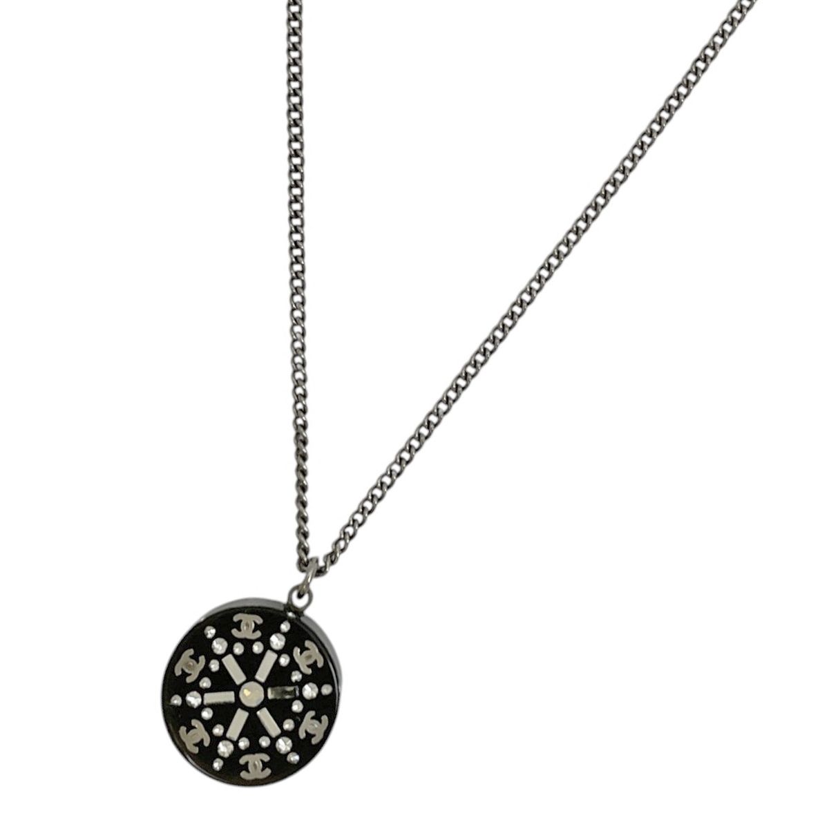 Chanel Necklace CC Logo Metal Plastic Silver