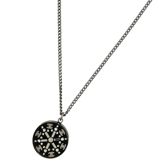 Chanel Necklace CC Logo Metal Plastic Silver