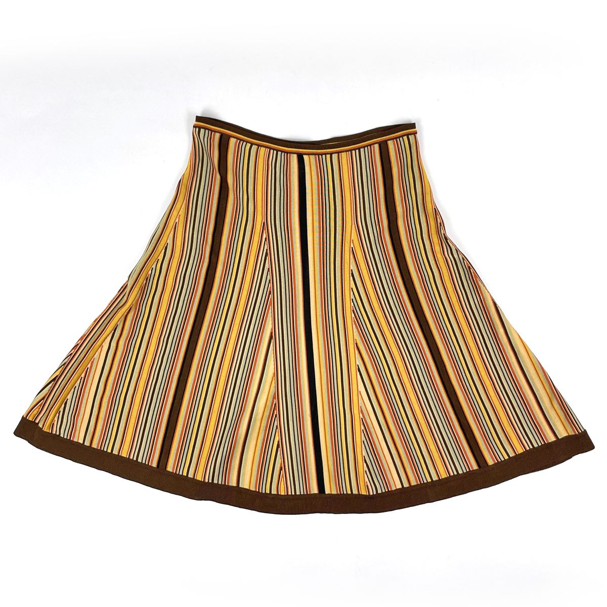 Hermes Striped Flare Skirt Rayon Yellow Brown — view 2