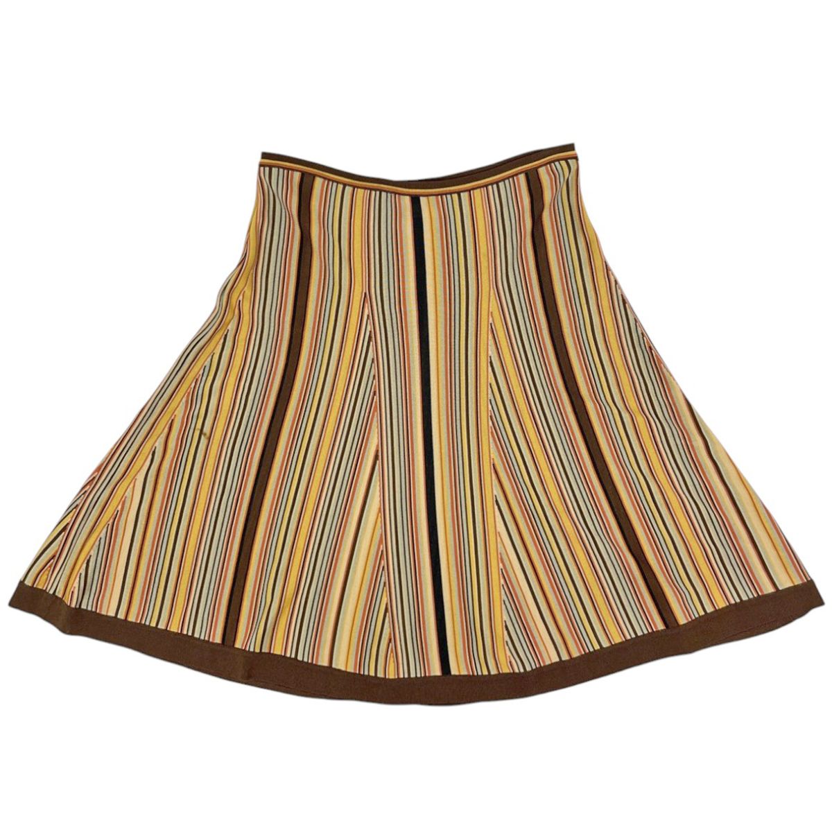 Hermes Striped Flare Skirt Rayon Yellow Brown