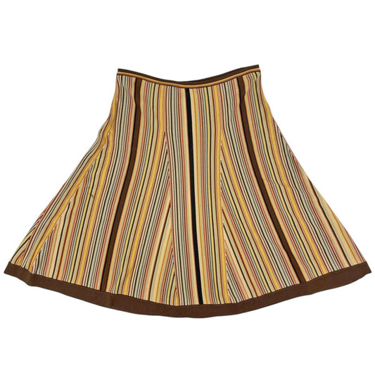 Hermes Striped Flare Skirt Rayon Yellow Brown