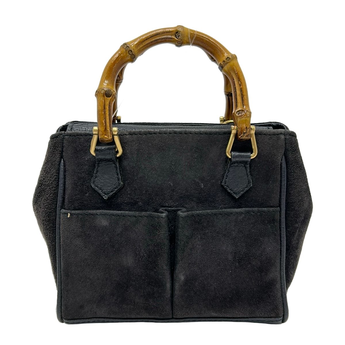 Gucci Handle Bamboo Navy Brown Mini Bag Leather