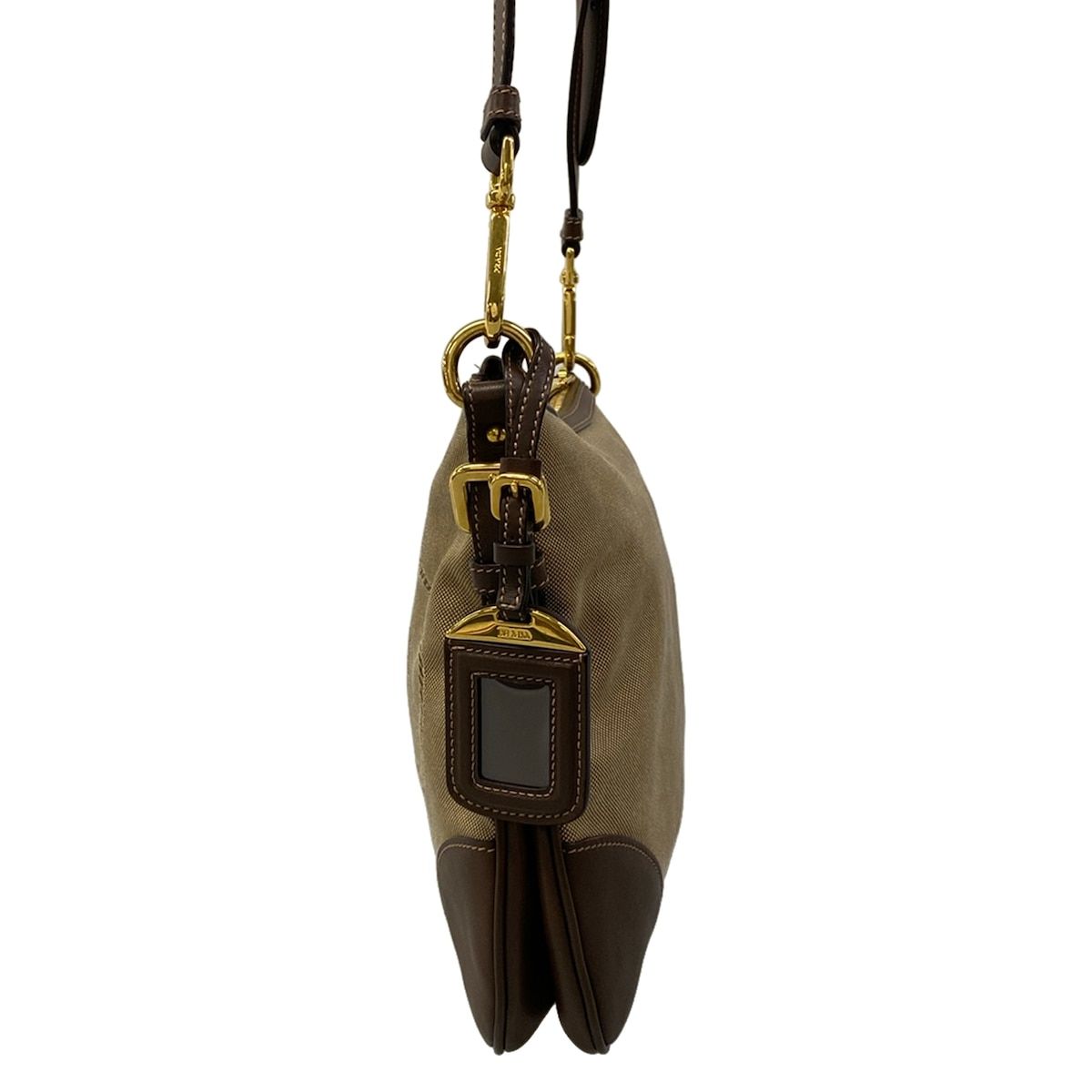 Prada Shoulder Bag Logo Jacquard Beige Dark Brown Leather — view 4
