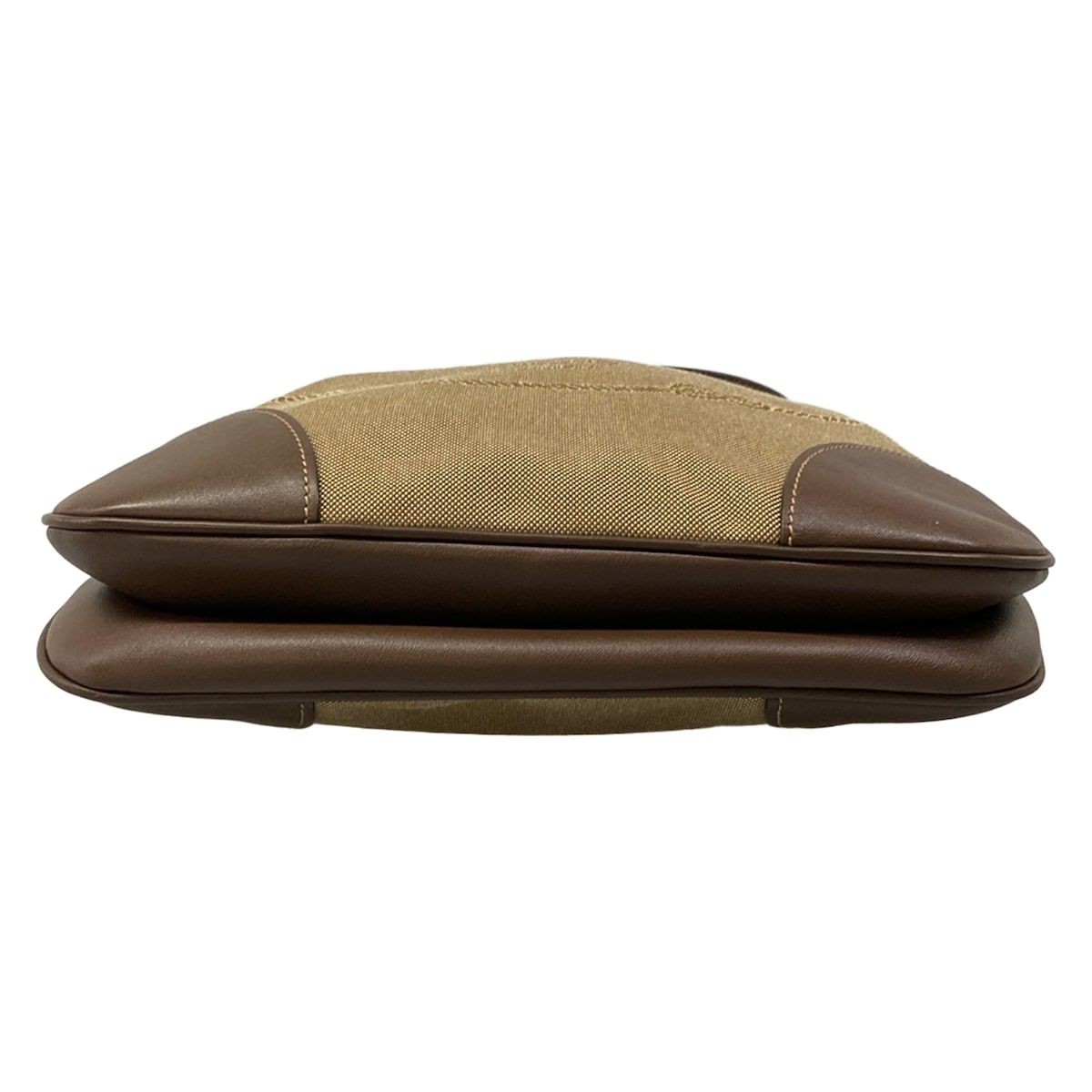 Prada Shoulder Bag Logo Jacquard Beige Dark Brown Leather — view 5