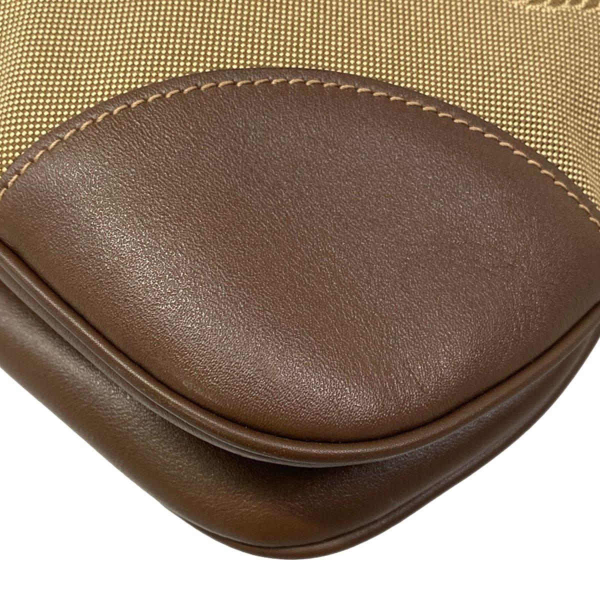 Prada Shoulder Bag Logo Jacquard Beige Dark Brown Leather — view 6
