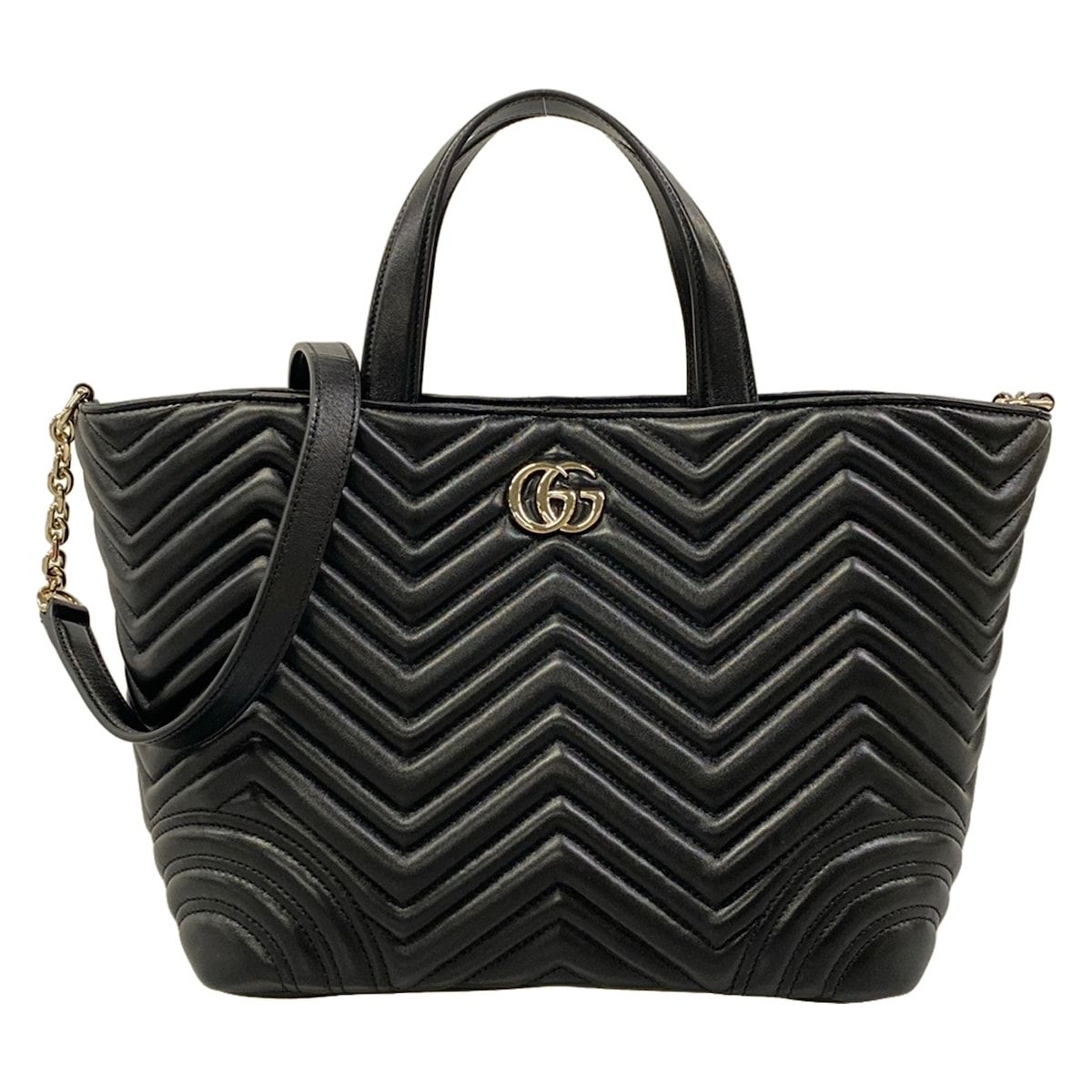 Gucci Shoulder Bag GG Marmont Black Chain 2-Way Quilted Leather