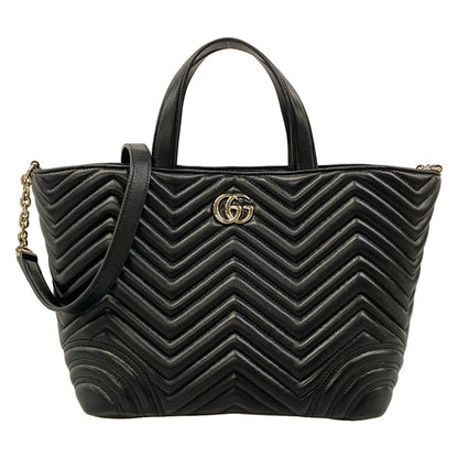 Gucci Shoulder Bag GG Marmont Black Chain 2-Way Quilted Leather