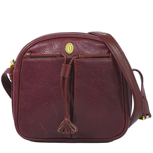 Cartier Must Line Shoulder Bag Pochette Leather Bordeaux