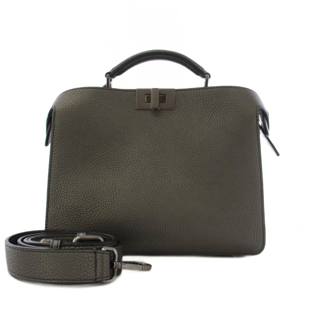 Fendi Peekaboo 2-Way Shoulder Bag Leather Metallic Gray