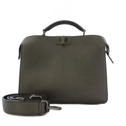 Fendi Peekaboo 2-Way Shoulder Bag Leather Metallic Gray