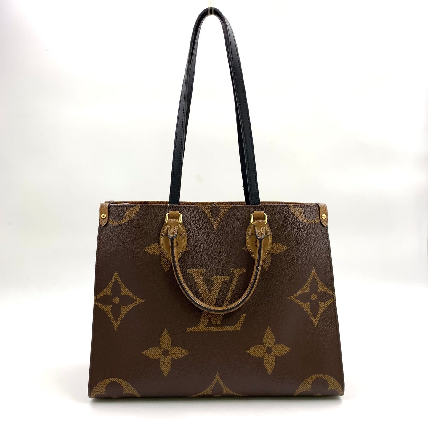 Louis Vuitton On The Go MM Monogram Giant Leather Brown Black Tote Bag Gold