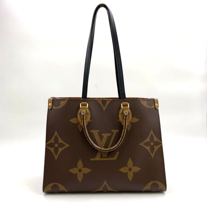 Louis Vuitton On The Go MM Monogram Giant Leather Brown Black Tote Bag Gold