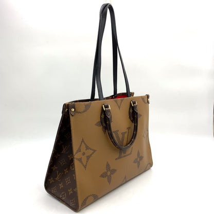 Louis Vuitton On The Go MM Monogram Giant Leather Brown Black Tote Bag Gold — view 2