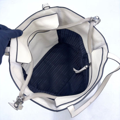 Prada Vitello Phenix Calfskin White Tote Bag Silver — view 3