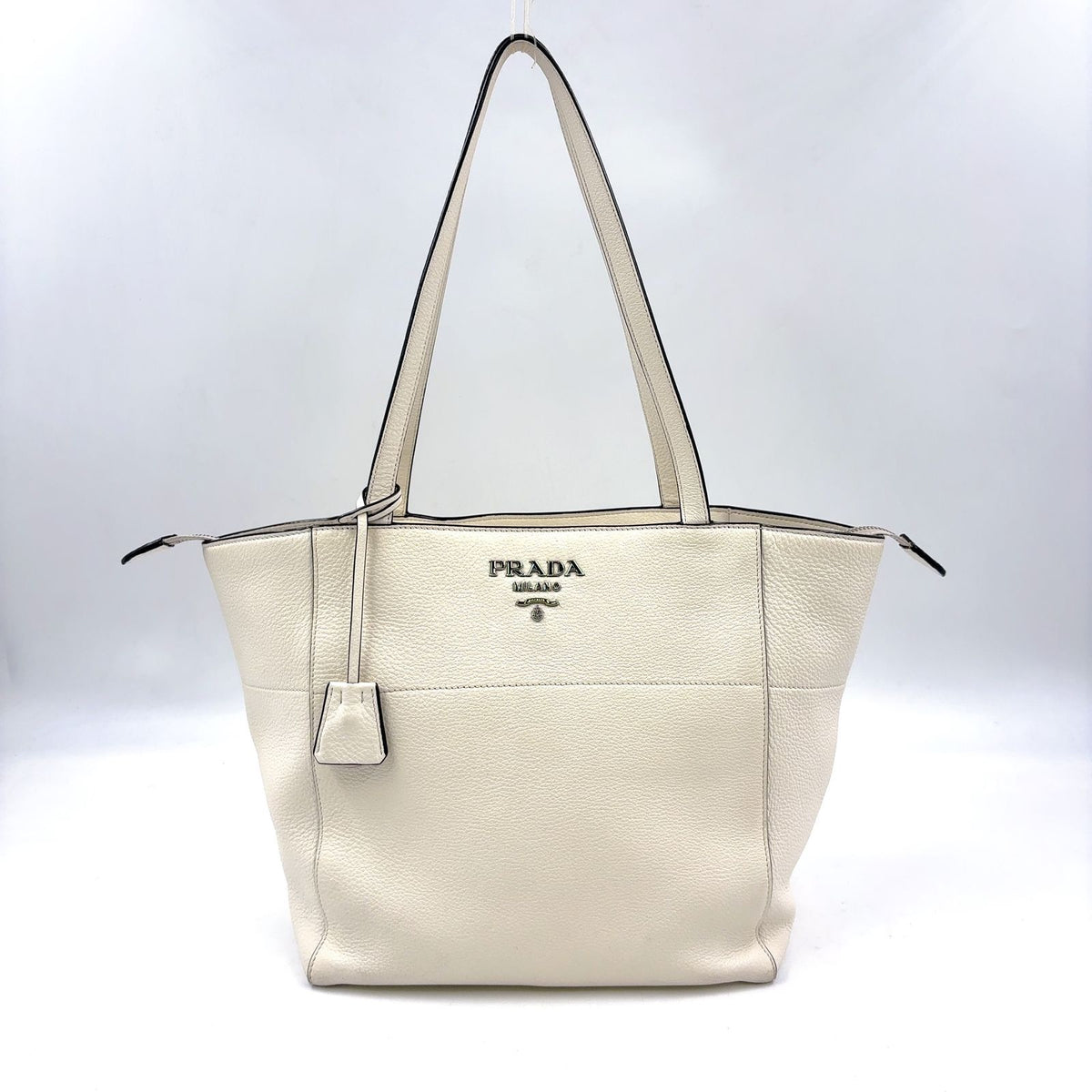 Prada Vitello Phenix Calfskin White Tote Bag Silver
