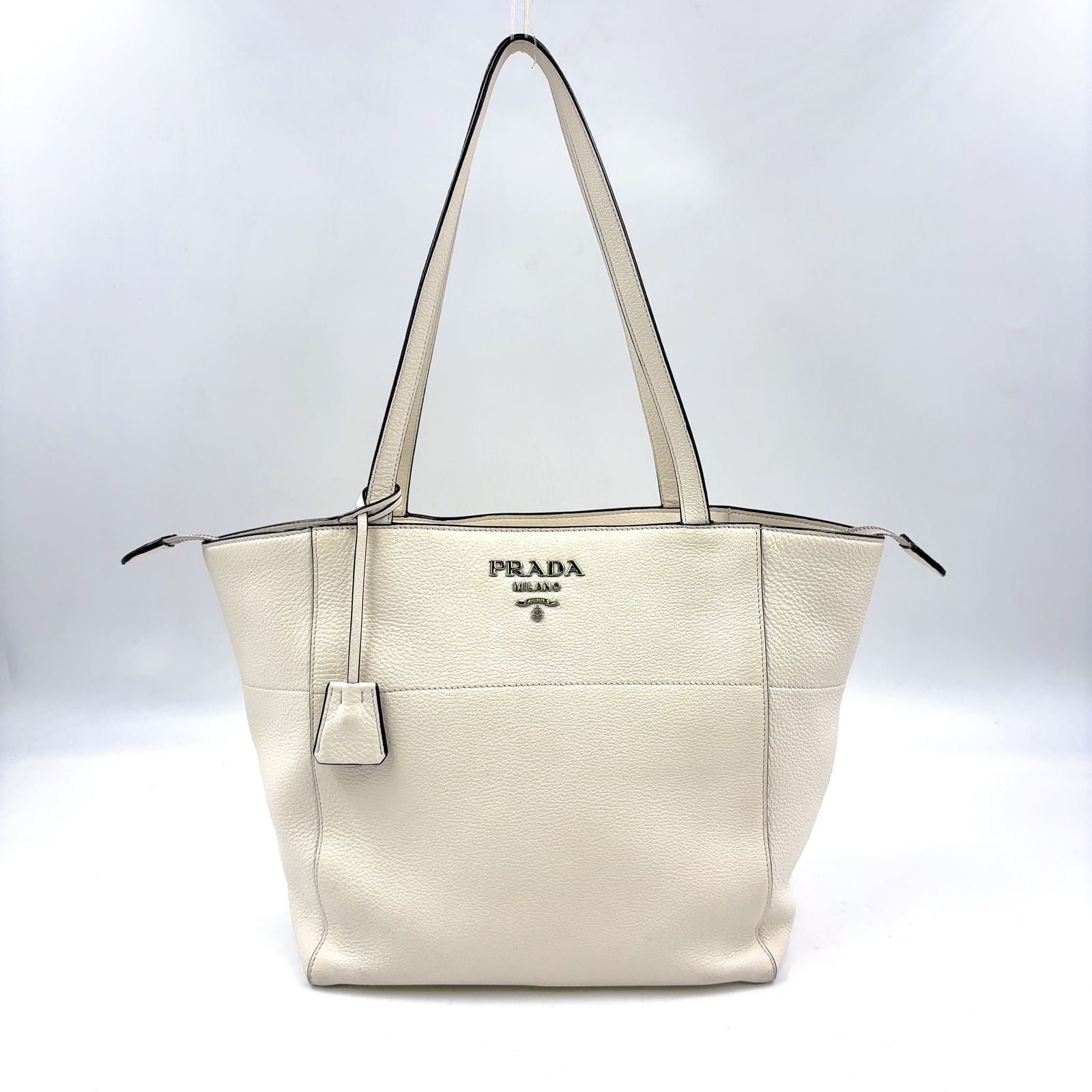 Prada Vitello Phenix Calfskin White Tote Bag Silver
