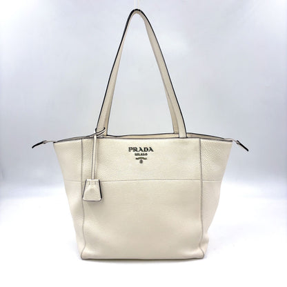 Prada Vitello Phenix Calfskin White Tote Bag Silver