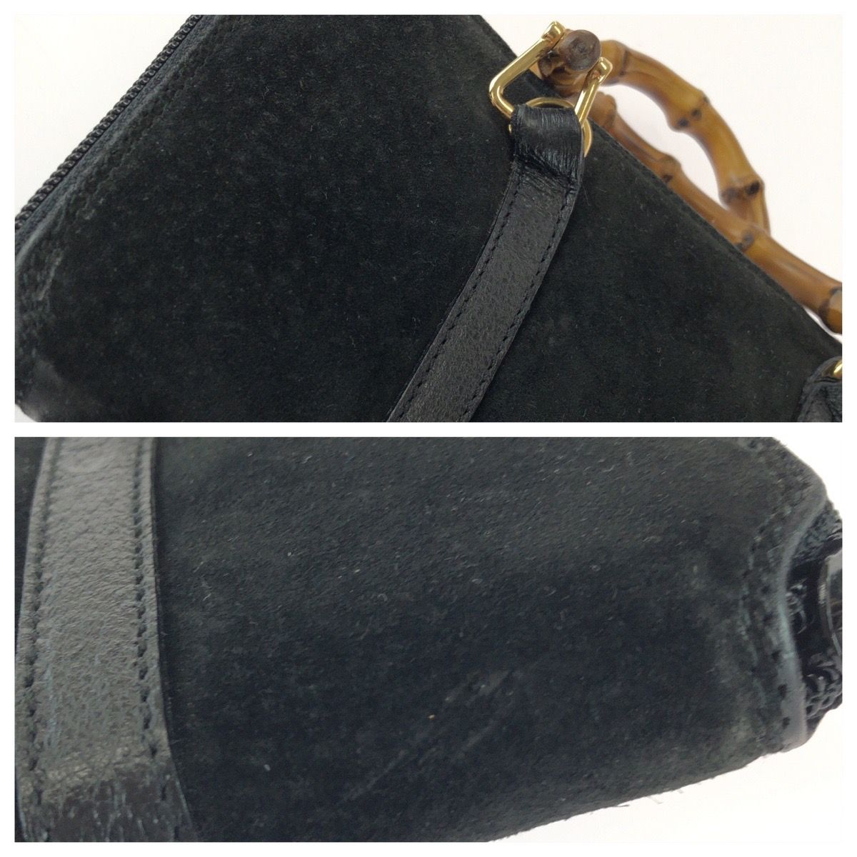 Gucci Vintage Bamboo 2-Way Black Gold Suede Leather Wallet on Chain Shoulder Bag — view 7