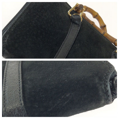 Gucci Vintage Bamboo 2-Way Black Gold Suede Leather Wallet on Chain Shoulder Bag — view 7