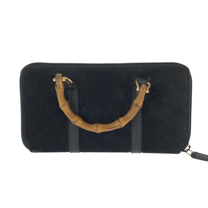 Gucci Vintage Bamboo 2-Way Black Gold Suede Leather Wallet on Chain Shoulder Bag — view 2