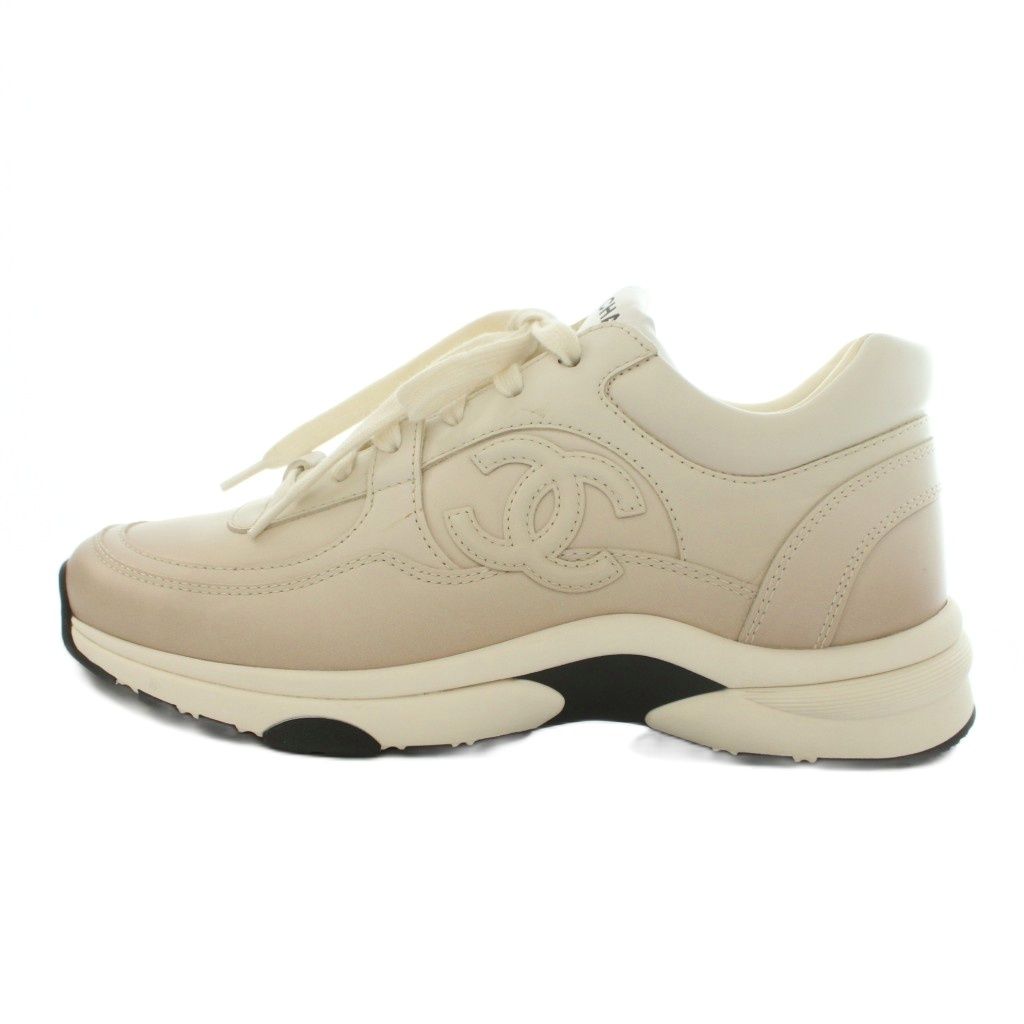 Chanel CC Logo Gradient Sneakers Low-Cut Thick Sole Beige
