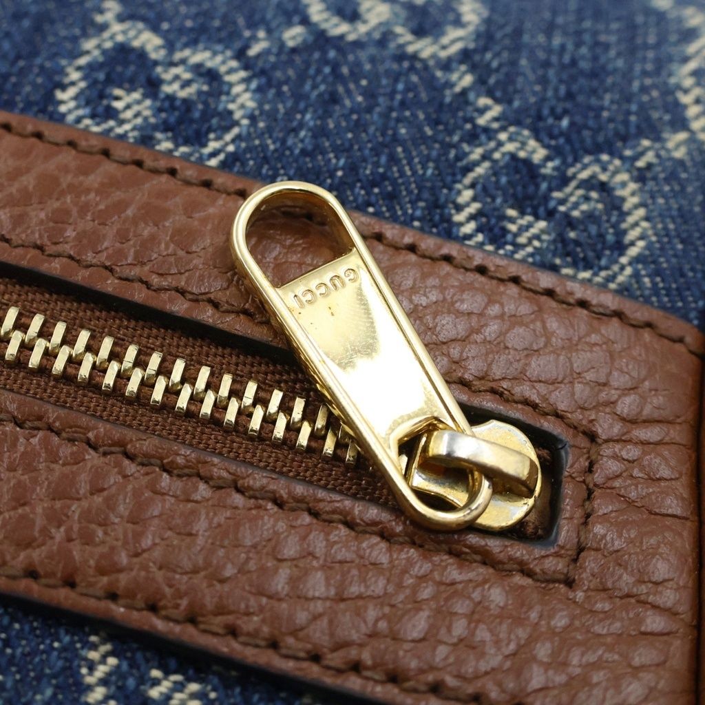 Gucci Ophidia Shoulder Bag Blue Brown Denim Leather Gold — view 6