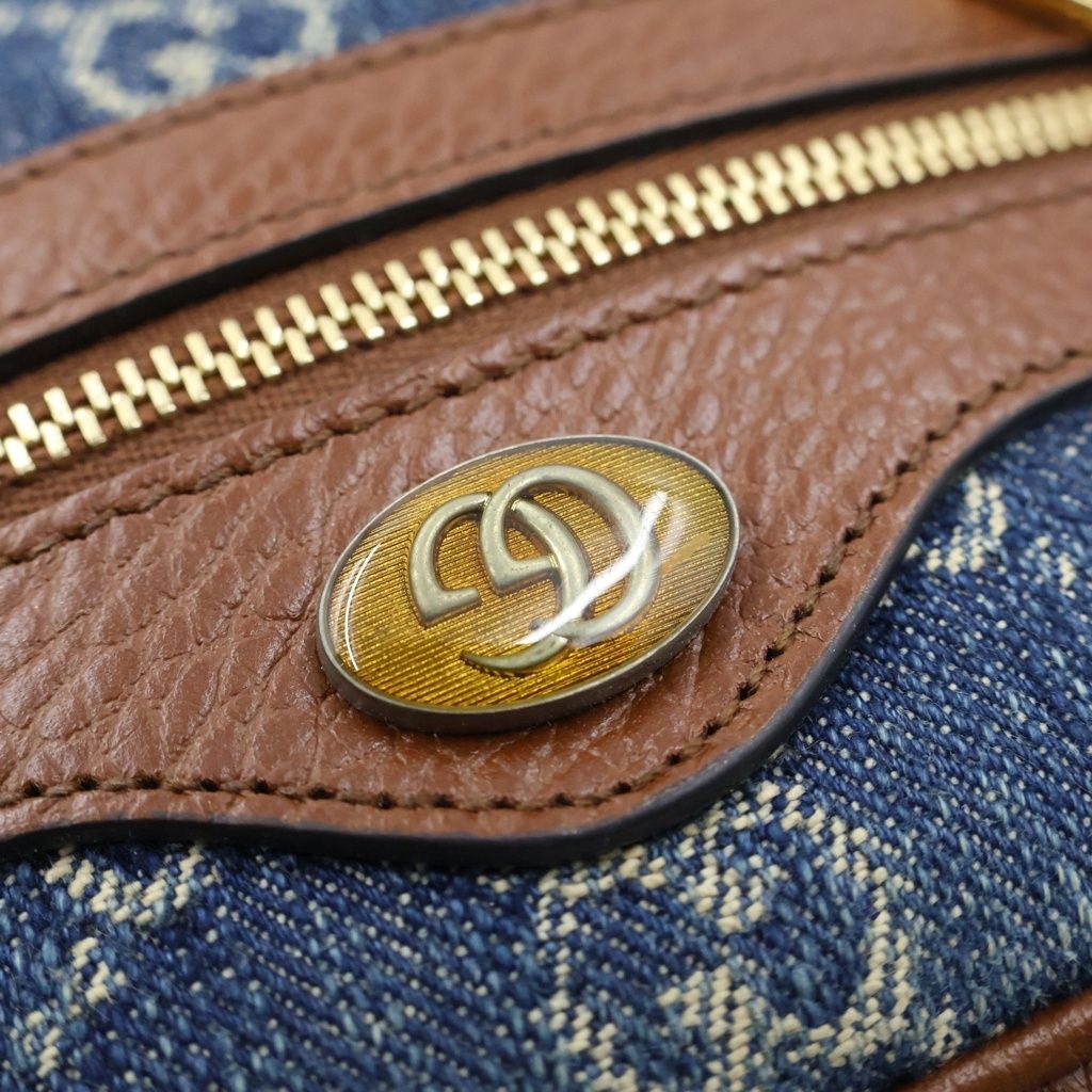 Gucci Ophidia Shoulder Bag Blue Brown Denim Leather Gold — view 7
