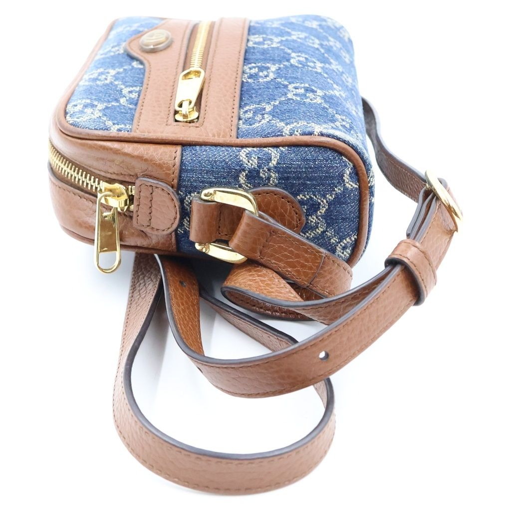 Gucci Ophidia Shoulder Bag Blue Brown Denim Leather Gold — view 3