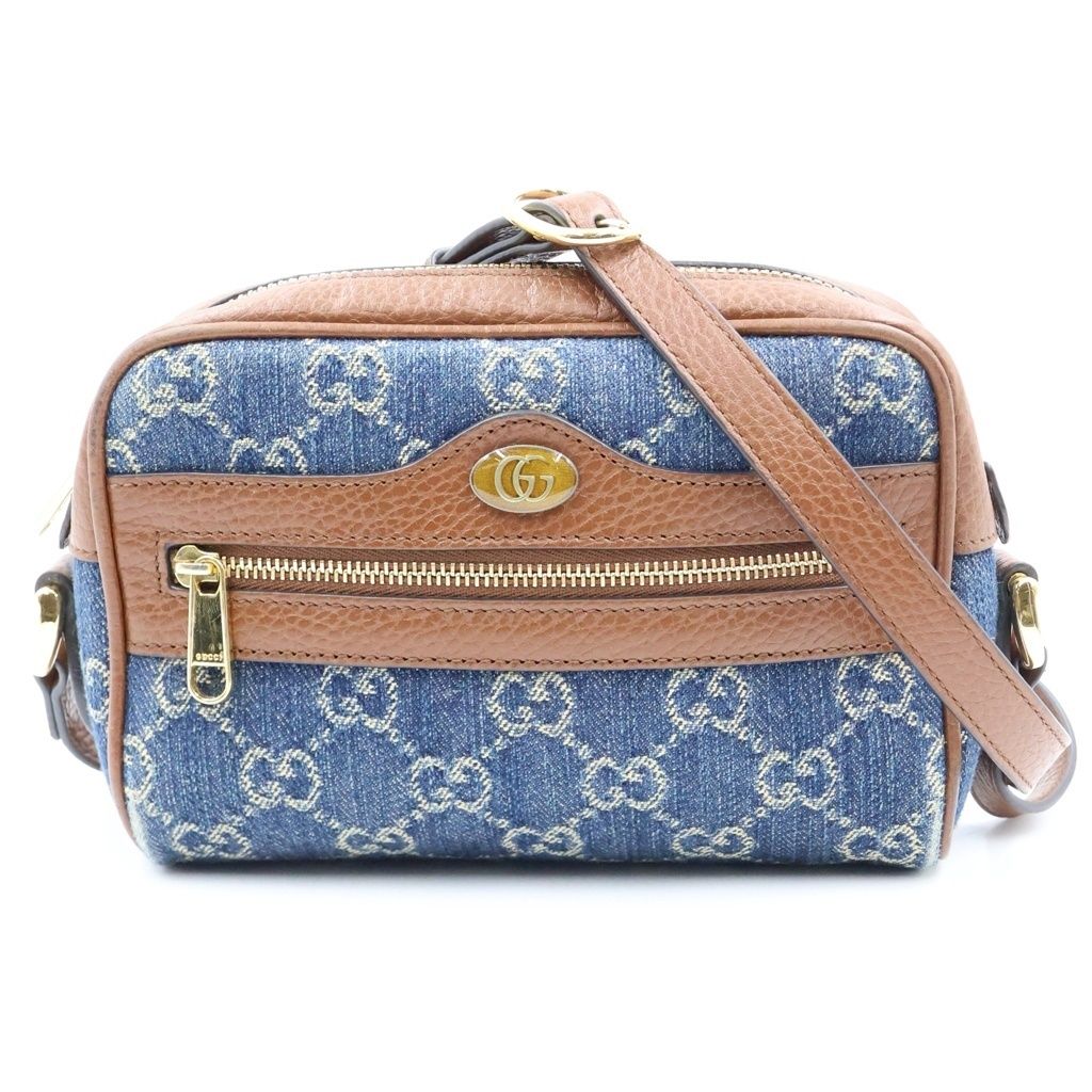 Gucci Ophidia Shoulder Bag Blue Brown Denim Leather Gold