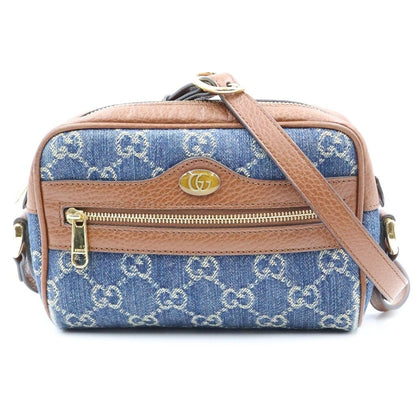 Gucci Ophidia Shoulder Bag Blue Brown Denim Leather Gold