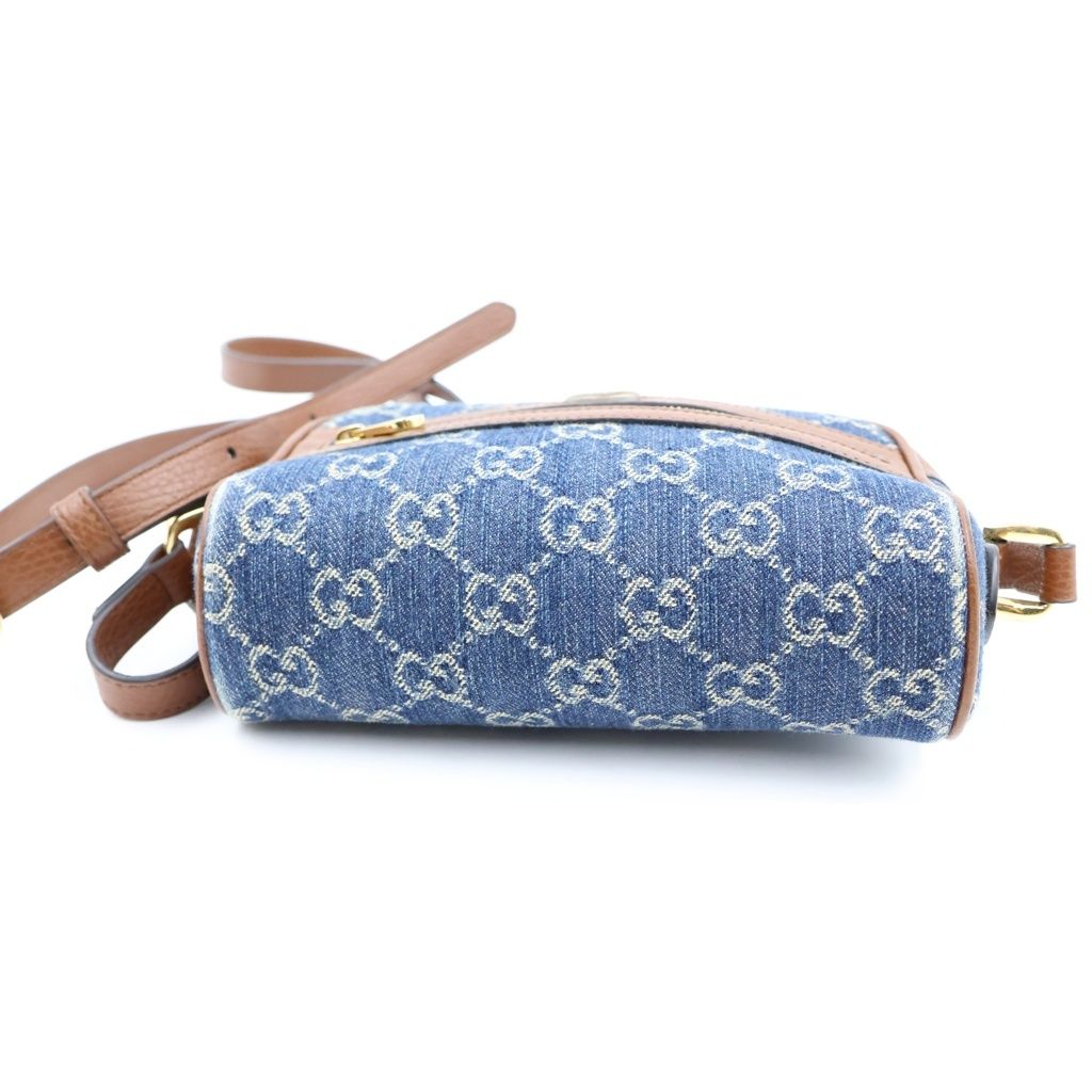 Gucci Ophidia Shoulder Bag Blue Brown Denim Leather Gold — view 4