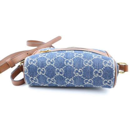 Gucci Ophidia Shoulder Bag Blue Brown Denim Leather Gold — view 4