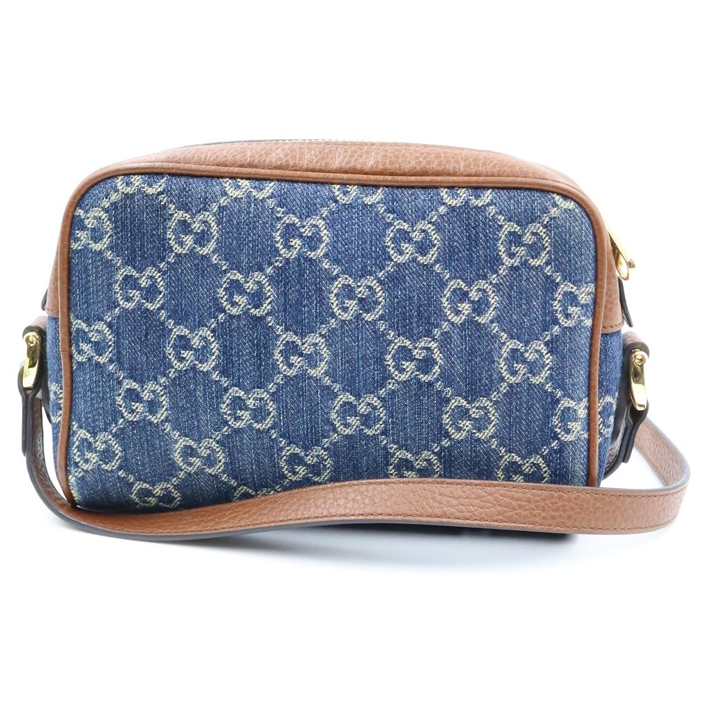 Gucci Ophidia Shoulder Bag Blue Brown Denim Leather Gold — view 2