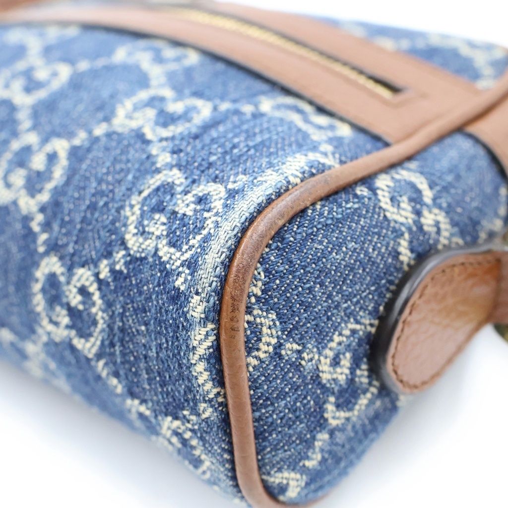 Gucci Ophidia Shoulder Bag Blue Brown Denim Leather Gold — view 5