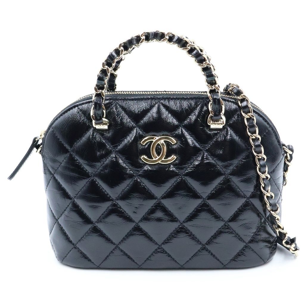 Chanel Quilted Small Shopping Bag Chain Bag Black Calfskin AS Gold