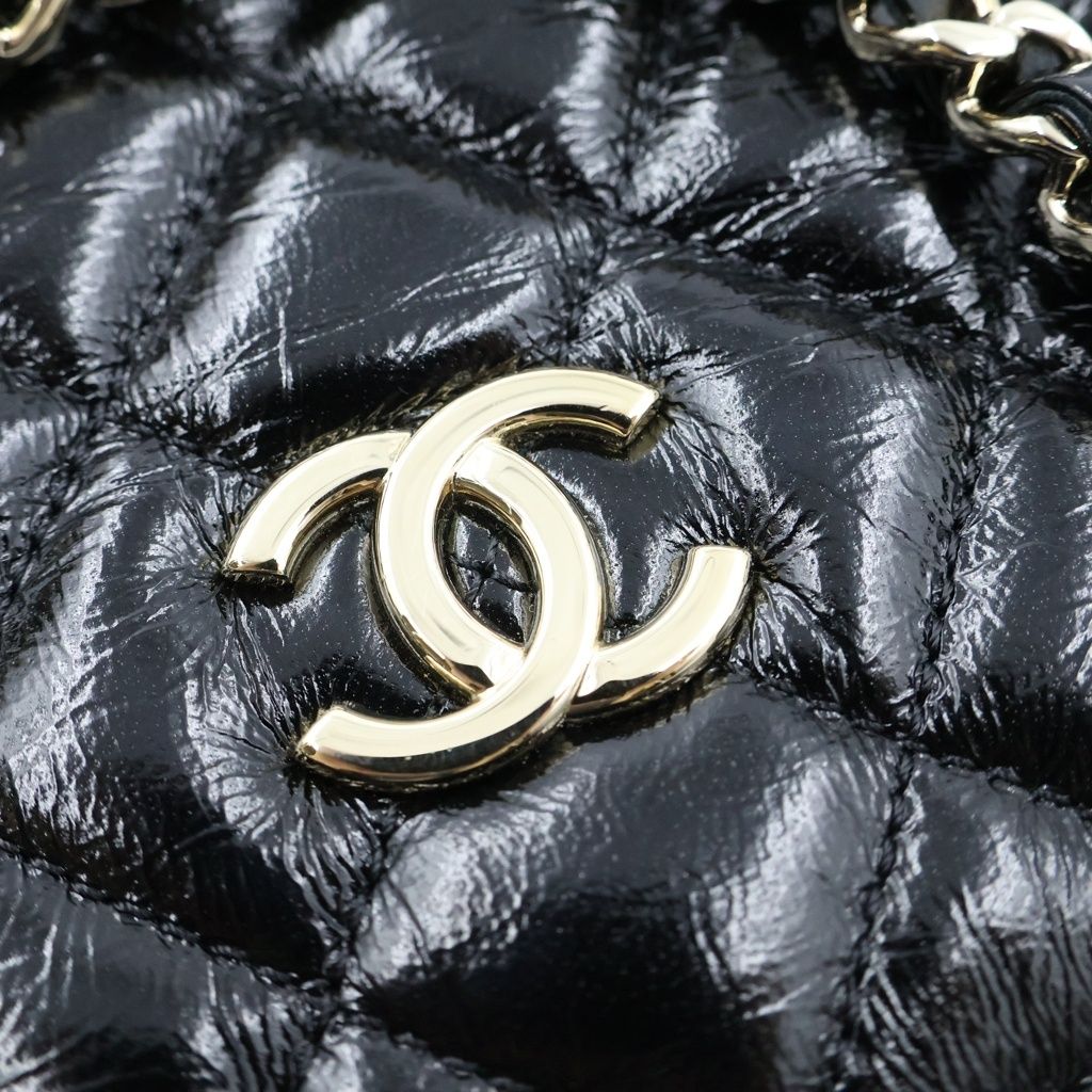Chanel Quilted Small Shopping Bag Chain Bag Black Calfskin AS Gold — view 7