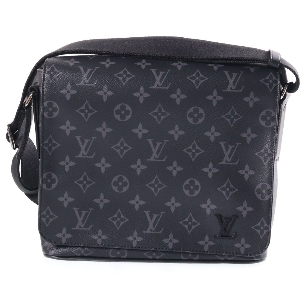 Louis Vuitton Monogram Eclipse District PM Shoulder Bag Black Leather Silver