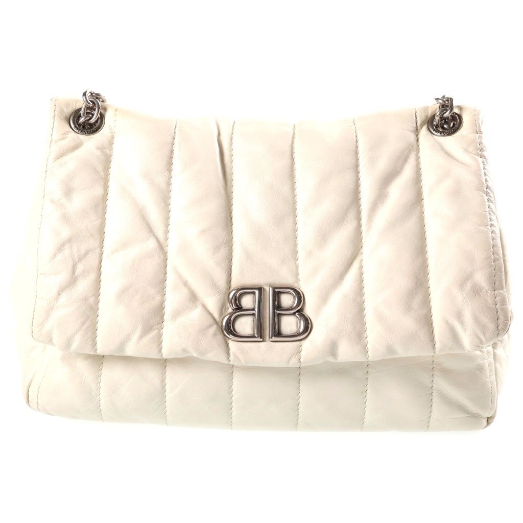 Balenciaga Monaco XS Leather Chain Shoulder Bag White